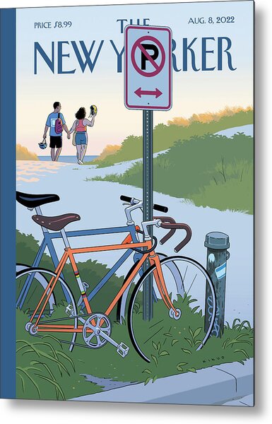 Couple Strolling on Beach Path Metal Print