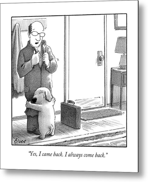 Man and Dog Reunion Metal Print