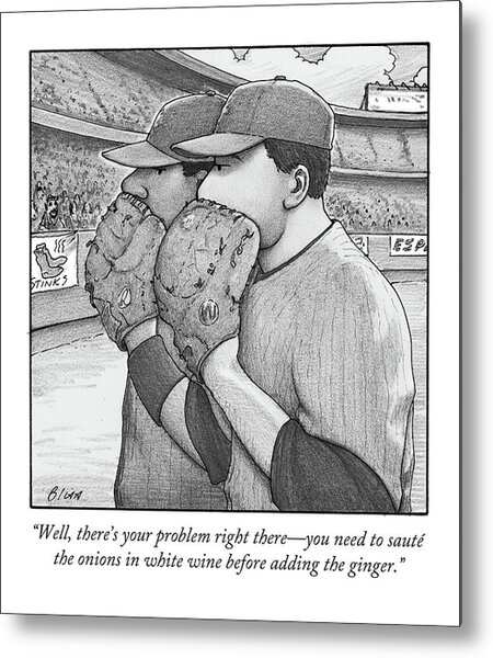 Baseball Players Discuss Strategy Metal Print
