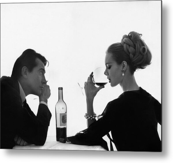 Elegant Wine Tasting Couple Metal Print