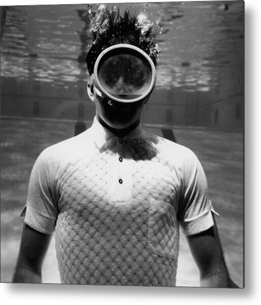 Underwater Diver in Vintage Mask Metal Print
