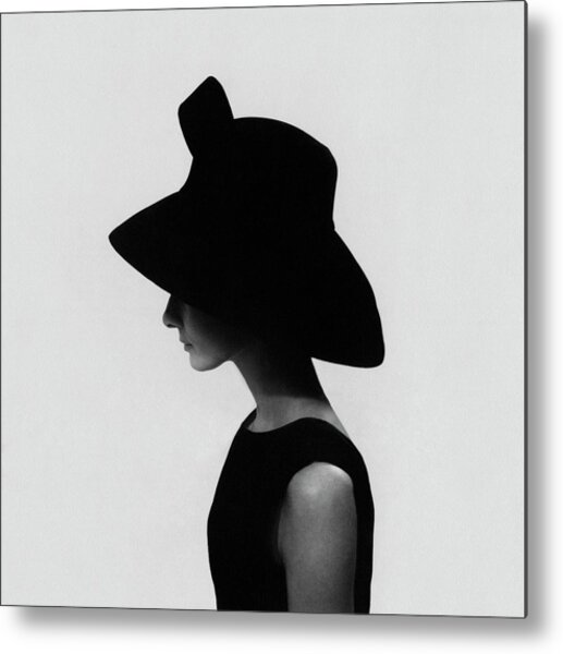 Woman in Large Black Hat Metal Print