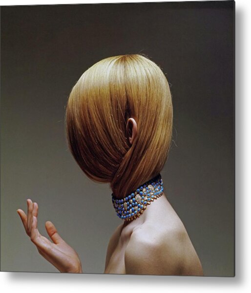 Unique Hairstyle and Bejeweled Necklace Metal Print