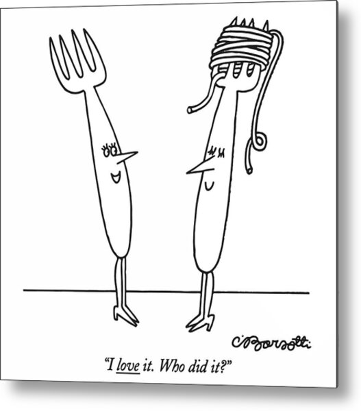 Fork and Spaghetti Cartoon Metal Print