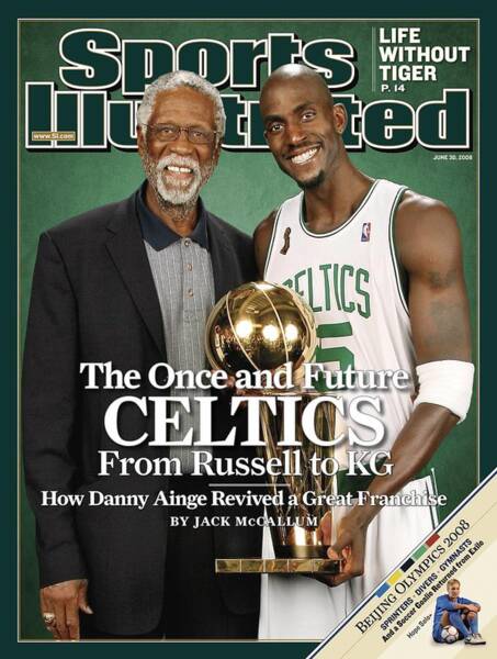 Bill Russell and Kevin Garnett with Trophy Poster