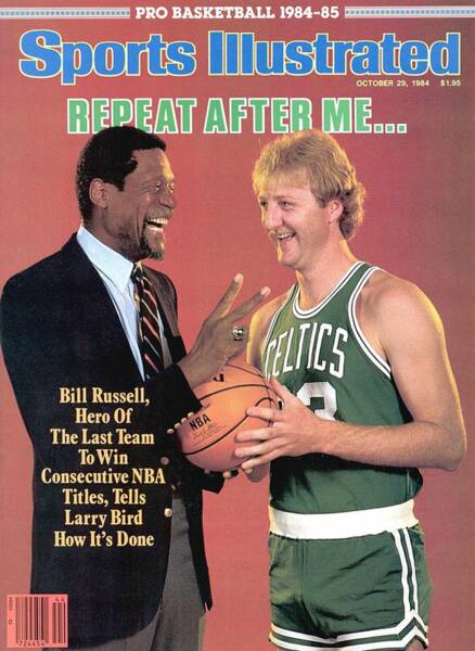 Bill Russell and Larry Bird on Magazine Cover Poster