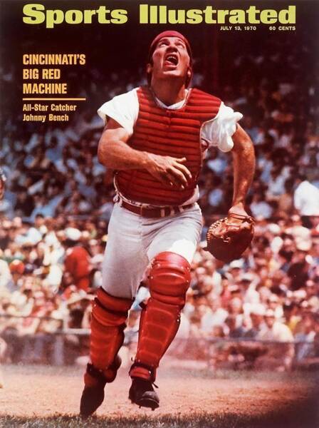 Johnny Bench in Action on the Field Poster