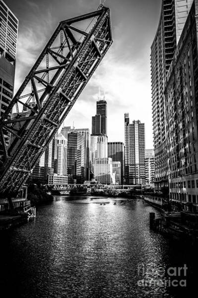 Chicago Kinzie Street Bridge Black And White Picture Poster