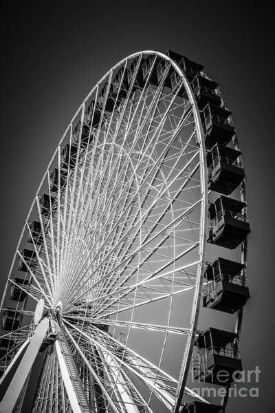 Chicago Navy Pier Ferris Wheel In Black And White Poster