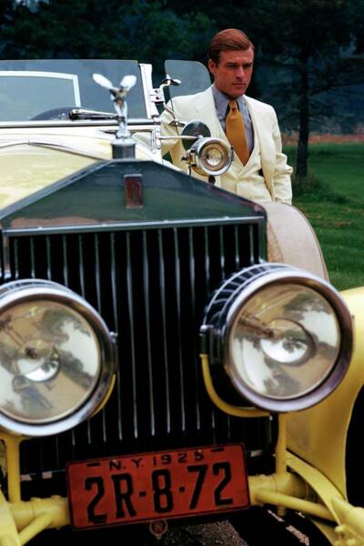 Man in Vintage Car with Rolls Royce Poster