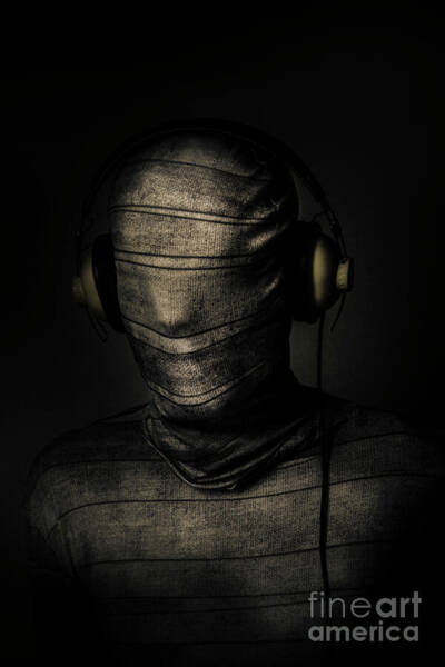 Mysterious Figure with Headphones Poster