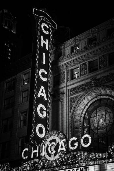 Chicago Theatre Sign In Black And White #3 Poster