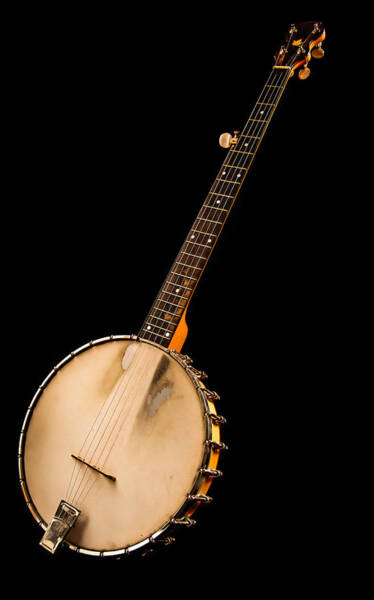 Vintage Banjo Against Black Background Poster