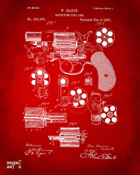 1881 Colt Revolving Fire Arm Patent Artwork Red Poster
