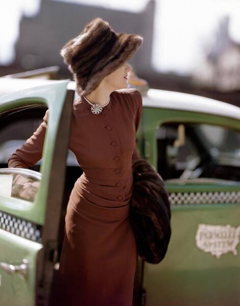 Fashion Model Exiting a Taxi Poster