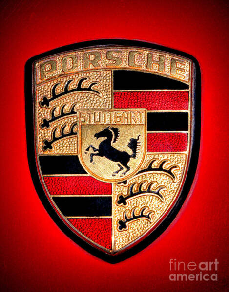 Porsche Emblem on Red Background Poster