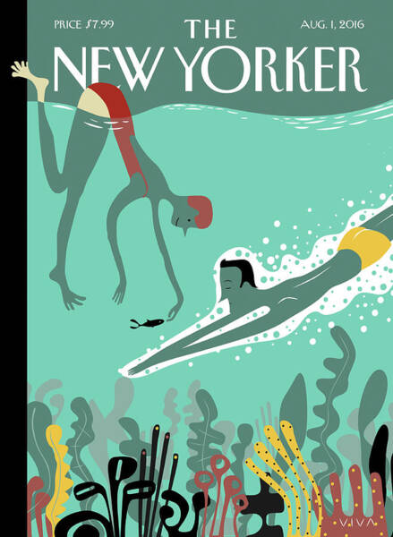 New Yorker Cover: Swimming in Teal Waters Poster