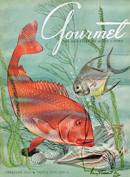 Gourmet Magazine Fish Cover 1951 Poster