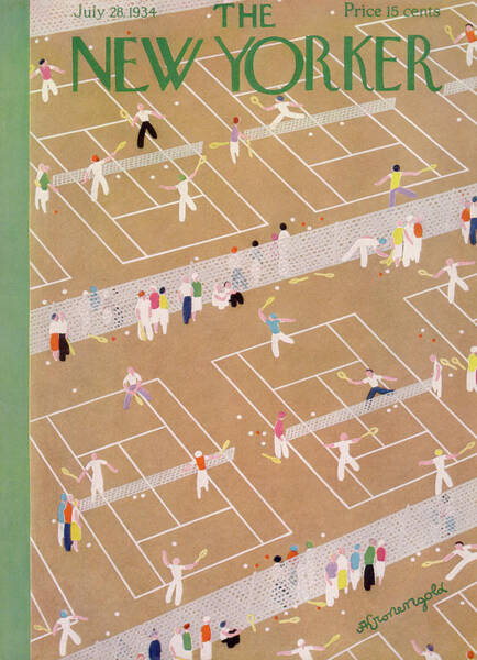 Crowded Tennis Courts Scene Poster