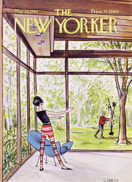 Modern Home with Garden Sculpture Poster