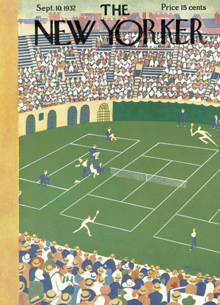 Tennis Match at Busy Stadium Poster