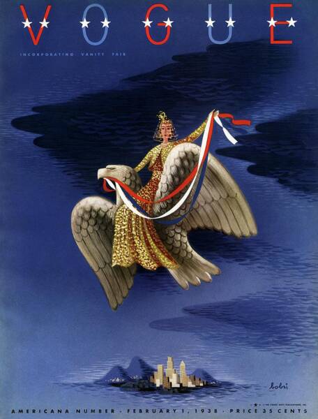 Elegant Woman Riding a Giant Eagle Poster