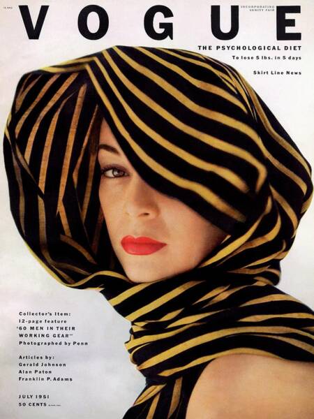 Elegant Vogue Cover with Striped Fabric Poster