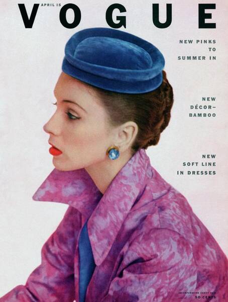 Elegant Vogue Cover Model in Blue Hat Poster