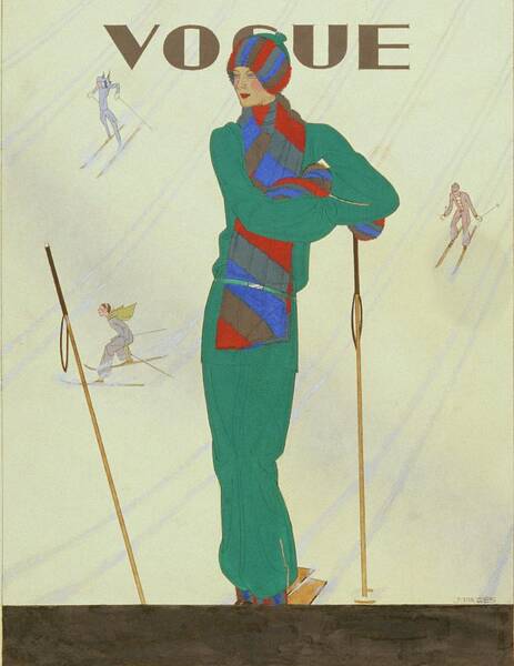 Stylish Skier on Vogue Cover Poster