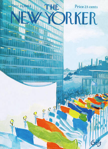 Colorful Flags by City Skyline Poster