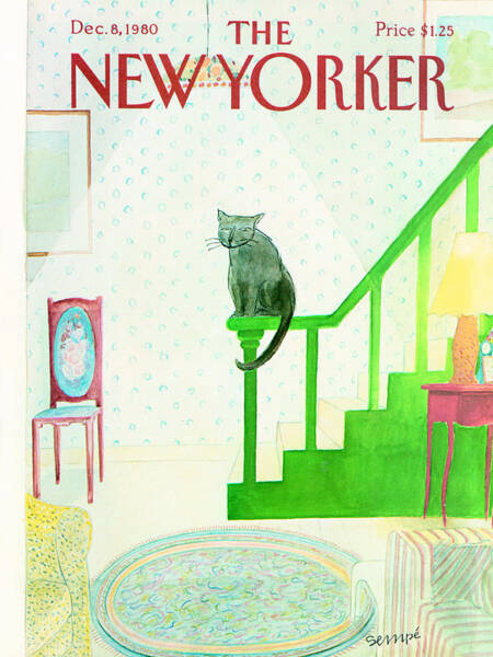 Cat Sitting on Stair Railing Poster