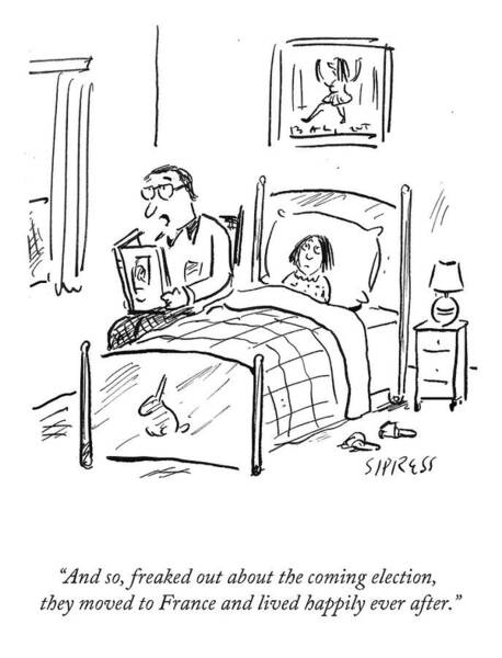 Father Reading to Daughter at Bedtime Poster