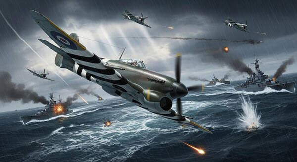 Aerial Warfare Over The Open Sea Poster
