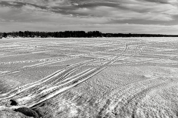 Snowmobile Tracks On China Lake Poster