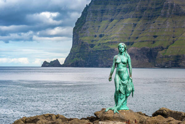 Denmark, Faeroe Islands, Kalsoy, Mikladalur, The Iconic Statue Kopakonan #1 Poster