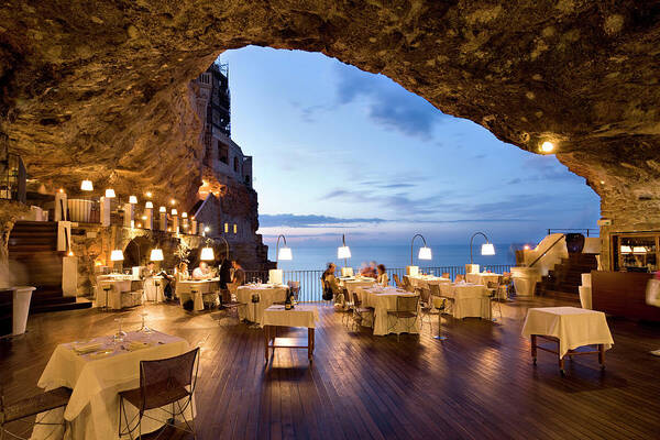 Italy, Apulia, Bari District, Mediterranean Sea, Murge, Le Murge, Polignano A Mare, Grotta Palazzese Poster