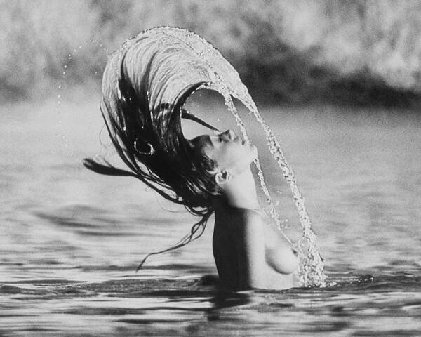 Woman Flipping Hair in Water Poster