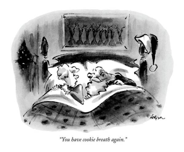 Santa in Bed with Mrs. Claus Poster