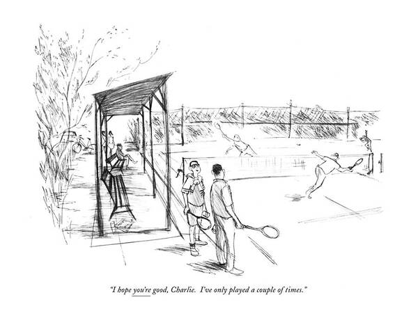 Tennis Court Scene with Players Poster