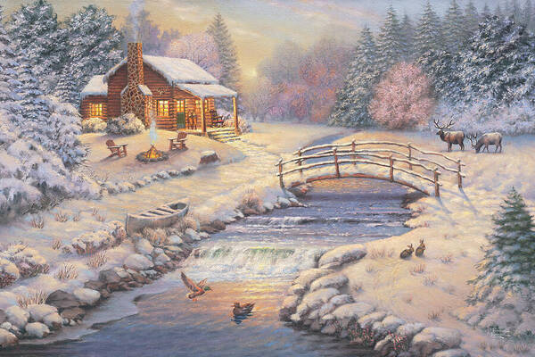 A Winter Retreat Art Print by Thomas Kinkade Studios - Thomas Kinkade