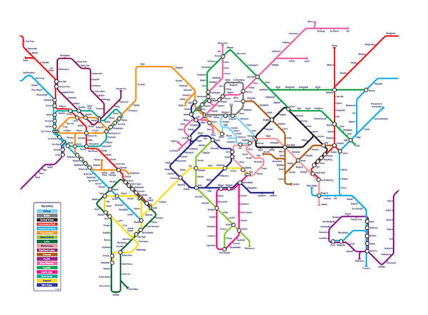 World Map Subway Style Wall Art