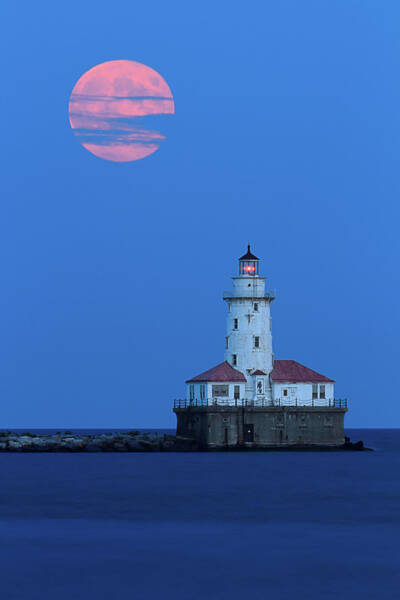 Lighthouse under a Full Moon Wall Art