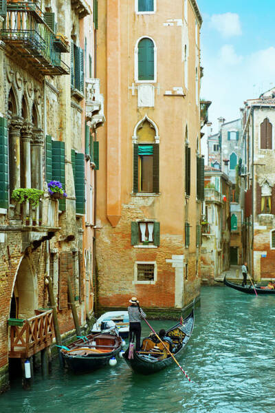 Togetherness Wall Art featuring the photograph Romantic Venice Views From Gondola by Caracterdesign