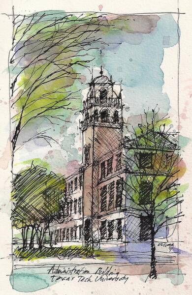 University Administration Building Sketch Mixed Media