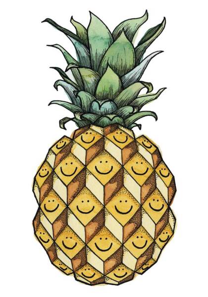 Smiling Pineapple with Geometric Pattern Wall Art