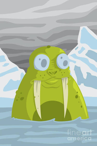 Cartoon Walrus in Arctic Waters Digital Art