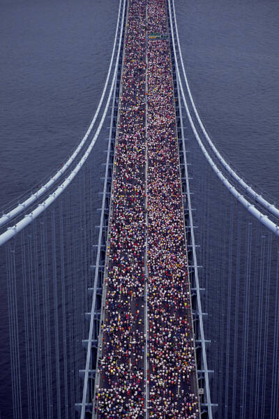 Massive Crowd on Suspension Bridge Wall Art