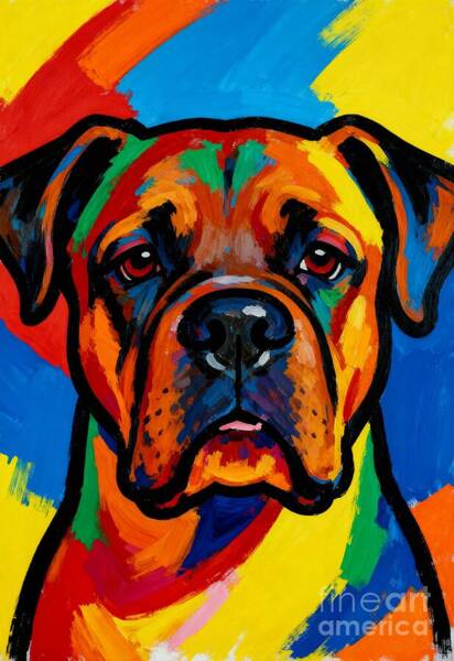 Colorful Boxer Dog Portrait #2 Mixed Media by Reel Cool Art