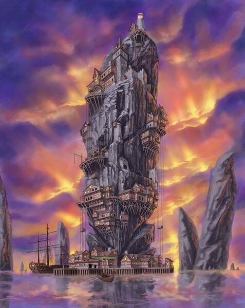 Majestic Clifftop Cityscape at Sunset Wall Art