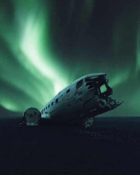 Wreckage Under Northern Lights Wall Art
